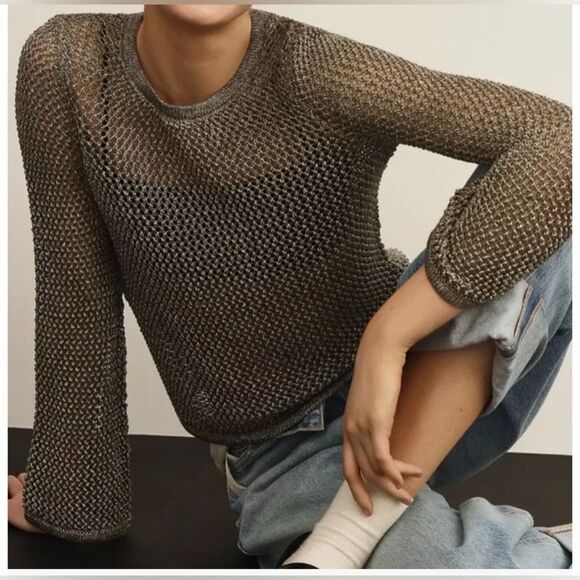 Anthropologie Metallic Open-Stitch crochet Sweater NWT. Medium - Picture 1 of 9